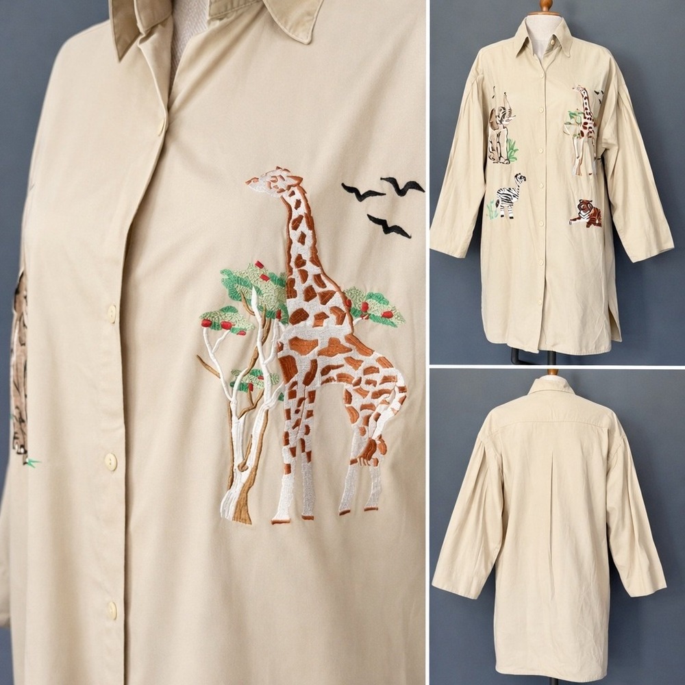 Vintage Kathleen Usherwood Safari Shirt | XL | Neiman Marcus Africa Embroidery